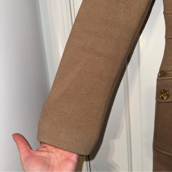 INC International Concepts button zip coat jacket beige gold slim military S - Picture 5 of 11